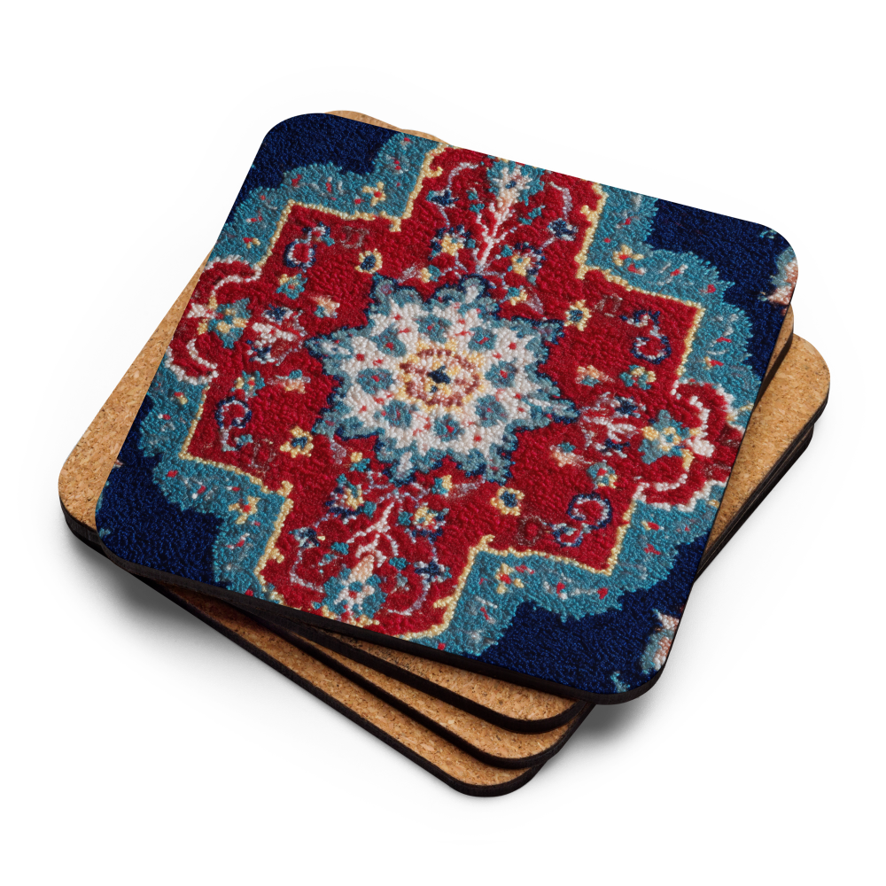 Set of four coasters with a floral pattern on a white background