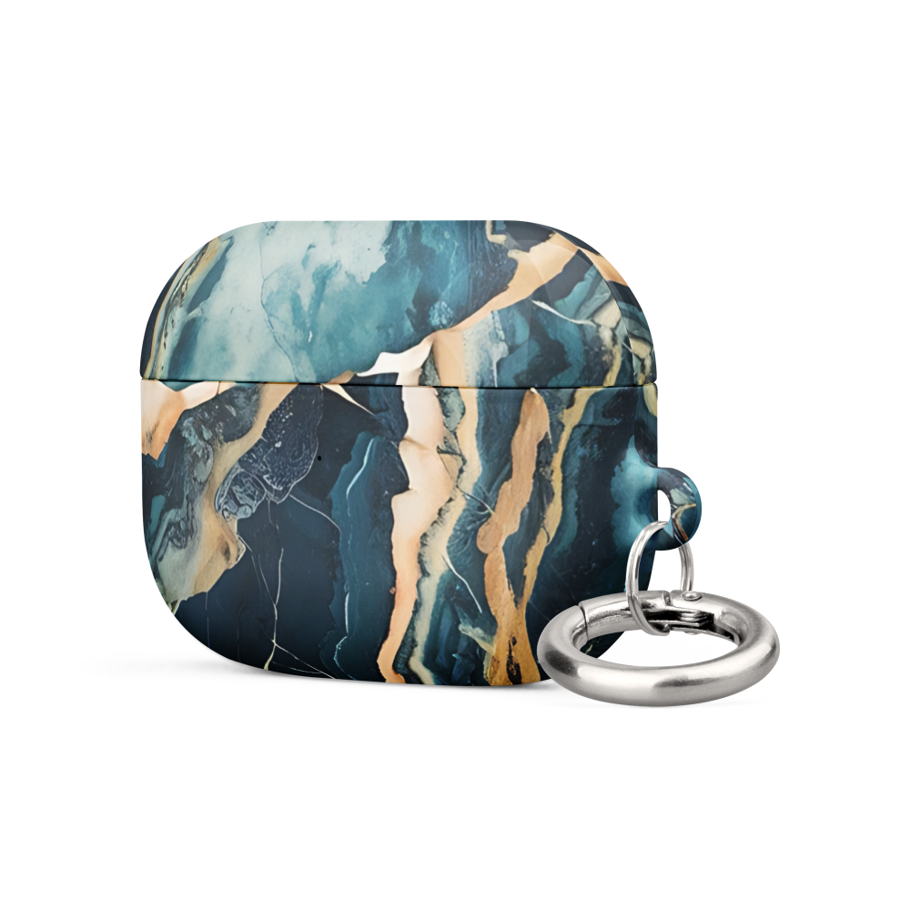 Blue marble AirPods Pro case with metal carabiner side view