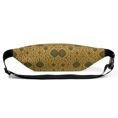 Fanny pack with a gold and black pattern on a white background