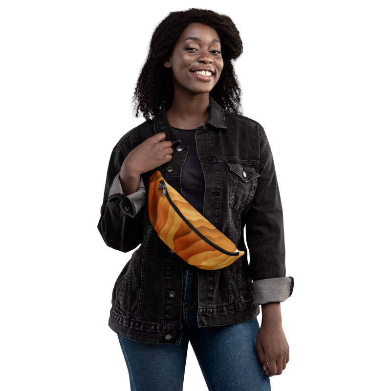 Case Temple Temple Dune desert camouflage fanny pack front view showing water-resistant fabric and dual-zip access.