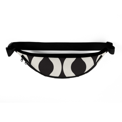 Black and white striped fanny pack on a white background