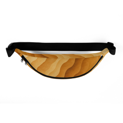 Case Temple Temple Dune desert camouflage fanny pack top view, dual zipper sliders and adjustable belt strap.