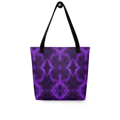 Tote bag with purple and black pattern on a white background