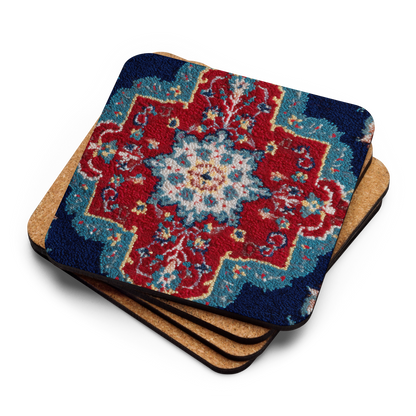 Set of four coasters with a floral pattern on a white background