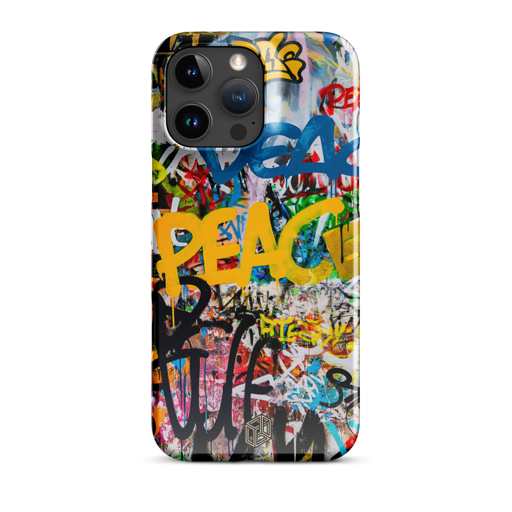 iPhone case with colorful graffiti design on a white background