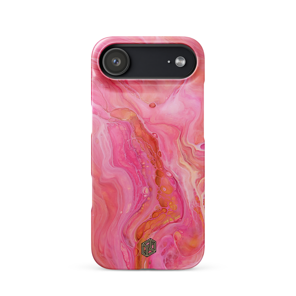 iPhone case with pink and orange marbled pattern 