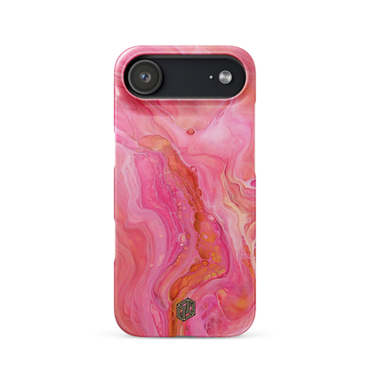 iPhone case with pink and orange marbled pattern 