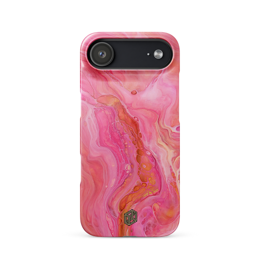 iPhone case with pink and orange marbled pattern 