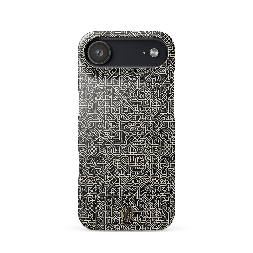 iPhone 17 case with black and white geometric pattern