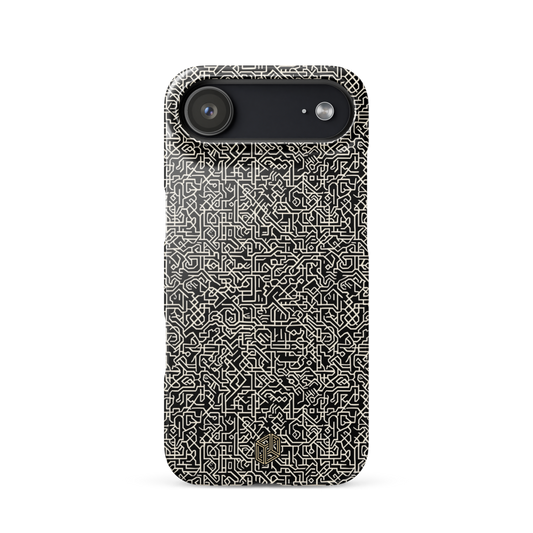 iPhone 17 case with black and white geometric pattern