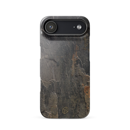 Phone case with a dark, textured surface on a white background