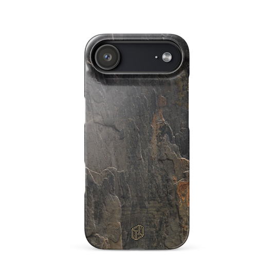 Phone case with a dark, textured surface on a white background