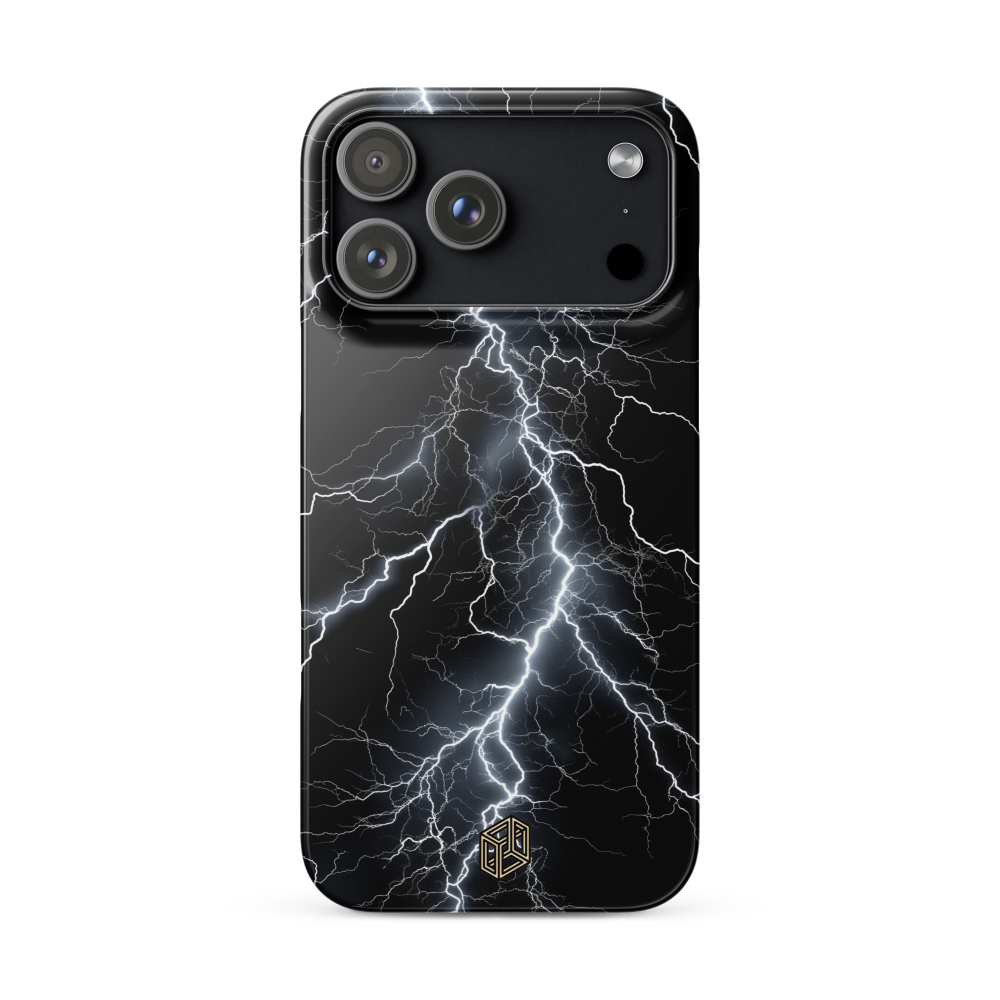 Phone case with lightning design on a black background