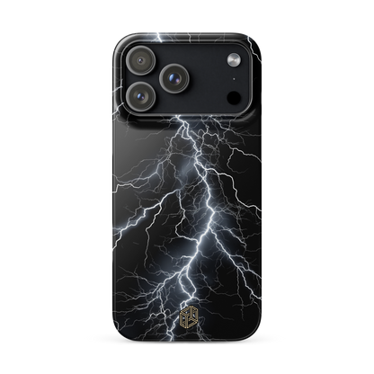 Phone case with lightning design on a black background