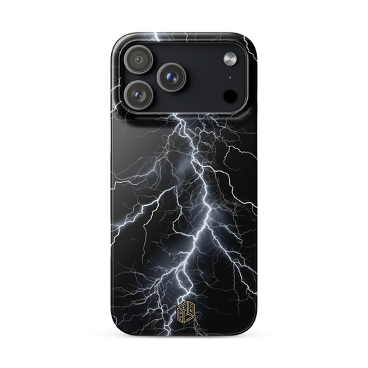 Phone case with lightning design on a black background