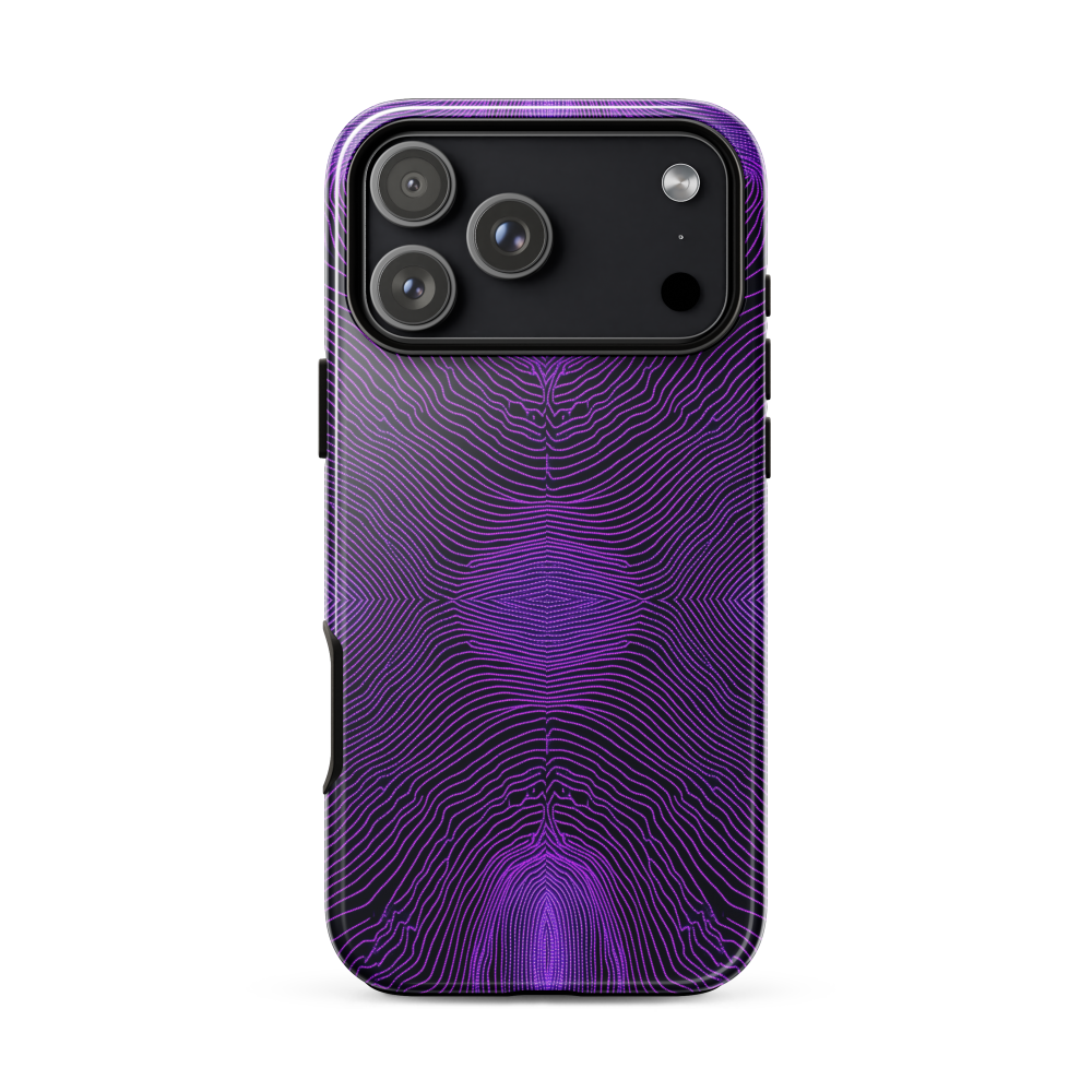 Phone case with purple wavy pattern on a white background