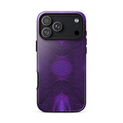 Phone case with purple wavy pattern on a white background