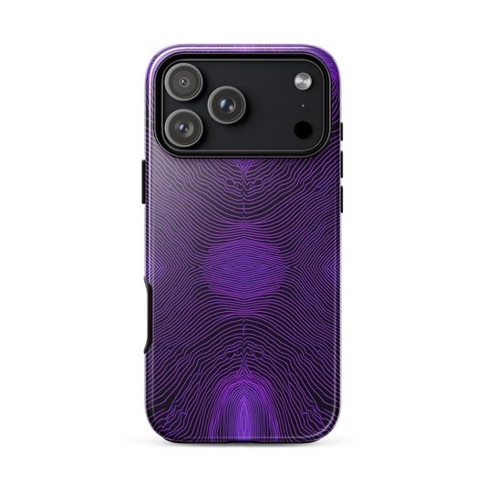Phone case with purple wavy pattern on a white background