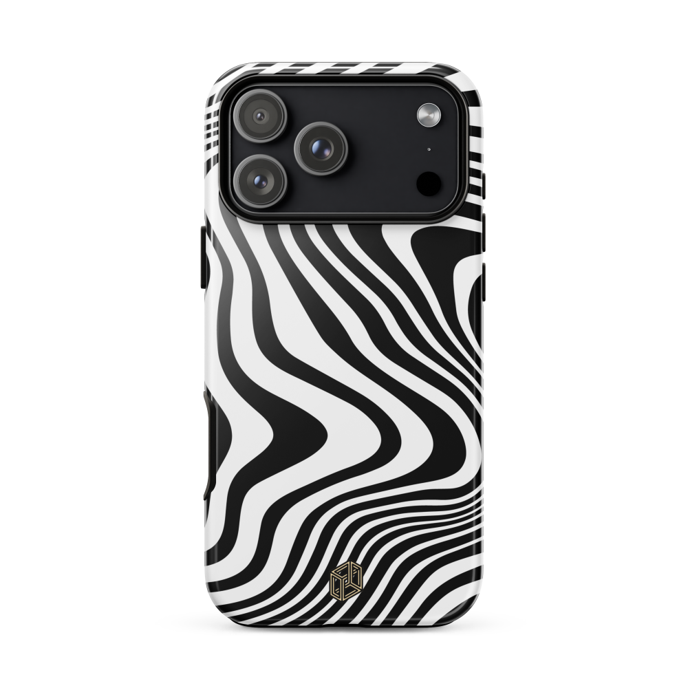 iPhone case with black and white wavy pattern 