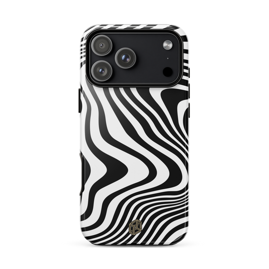 iPhone case with black and white wavy pattern 