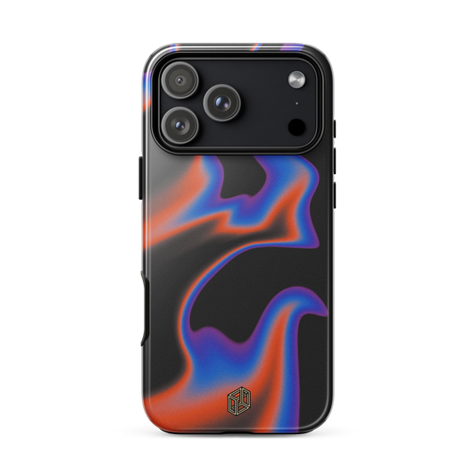 iPhone case with colorful flame design on a white background