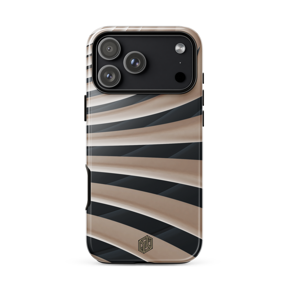iPhone case with black and beige striped pattern