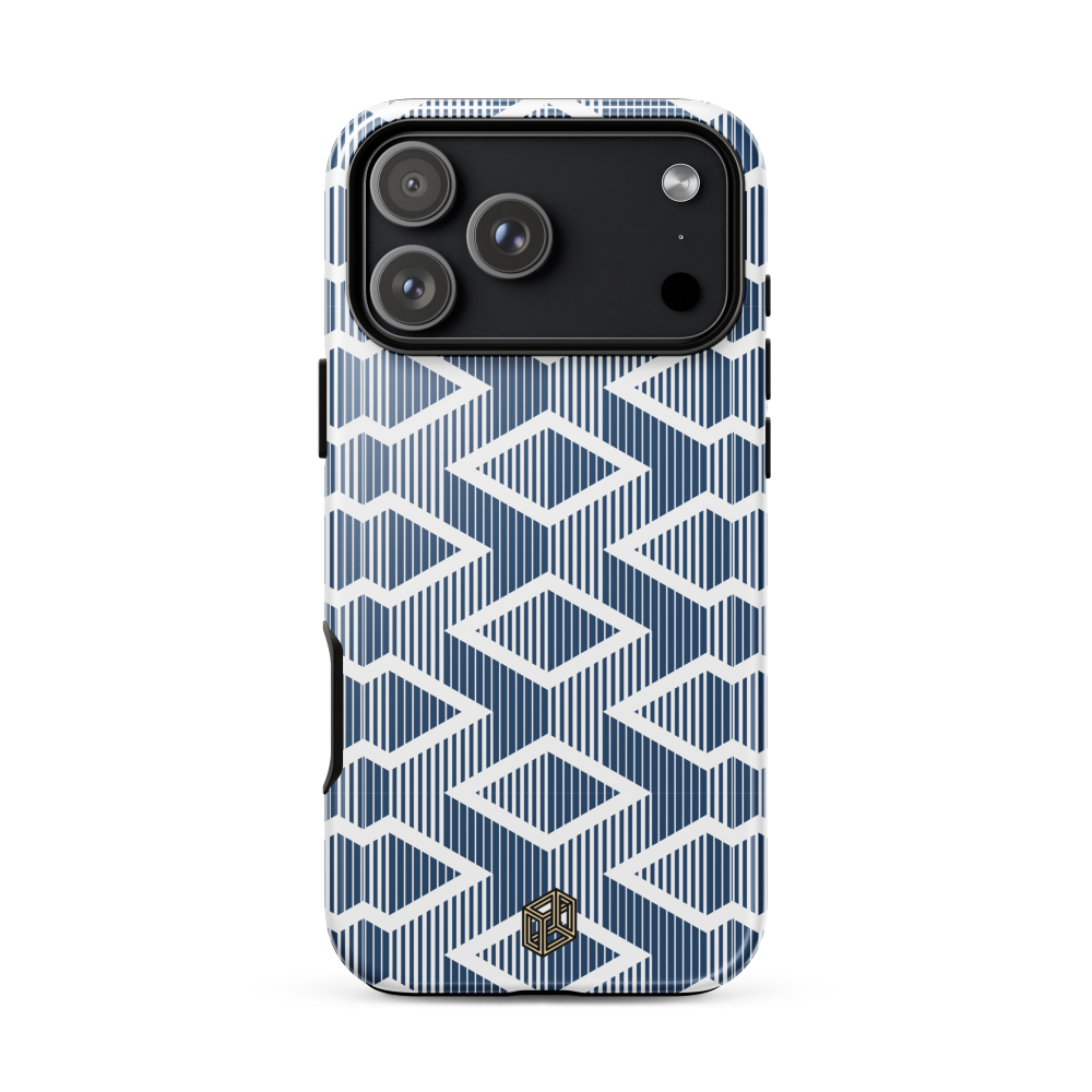 iPhone 17 pro max cover with geometric blue and white pattern