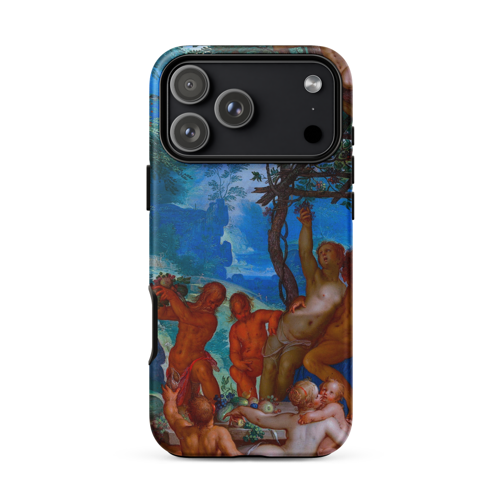 Phone case with classical painting design on a white background