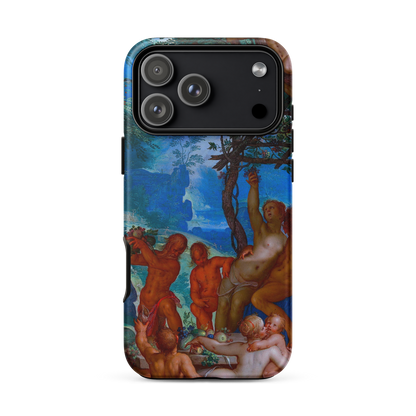 Phone case with classical painting design on a white background