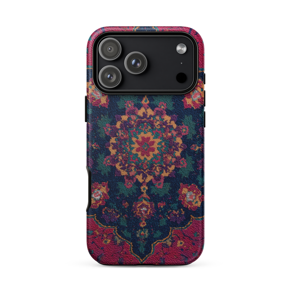 Phone case with a colorful mandala design on a white background