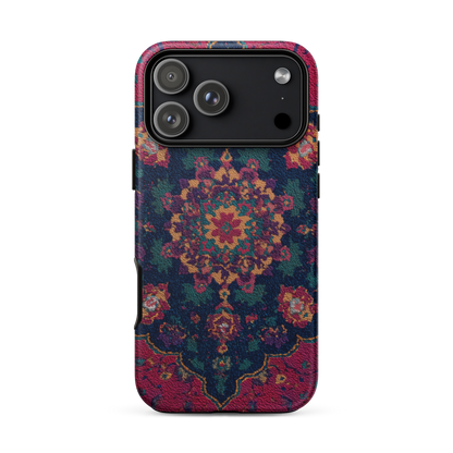 Phone case with a colorful mandala design on a white background