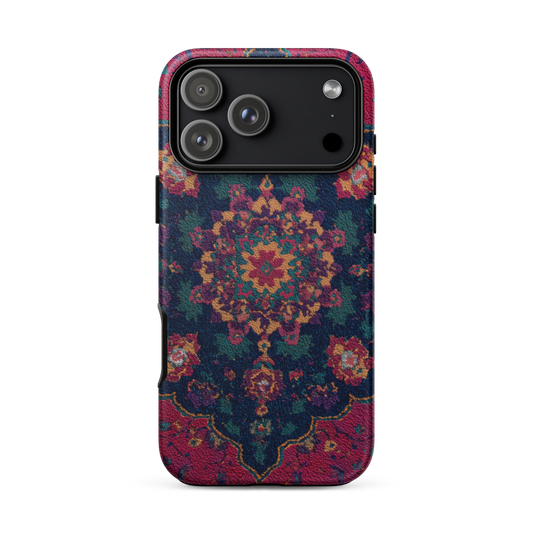 Phone case with a colorful mandala design on a white background