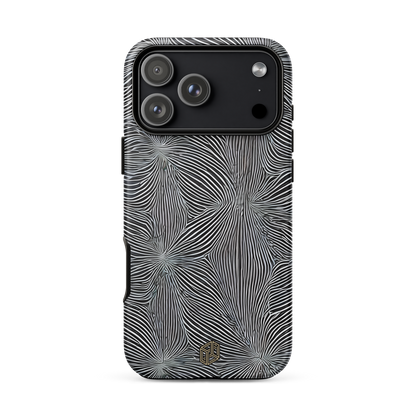 iPhone case with black and white floral pattern