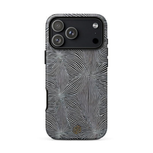iPhone case with black and white floral pattern